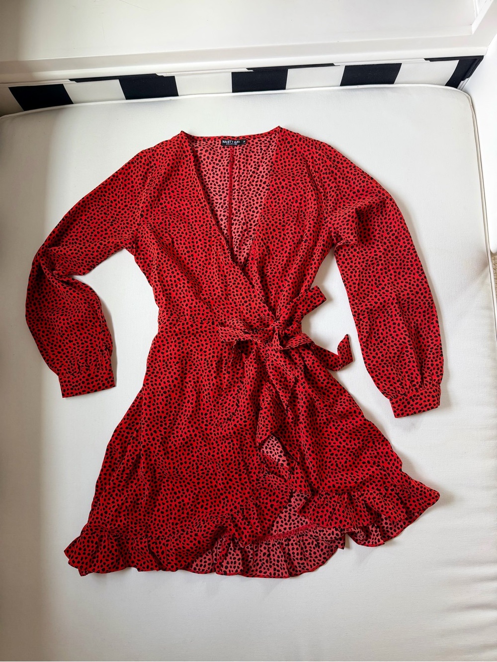Nasty Gal Red Wrap Mini Dress with Black Dot Print